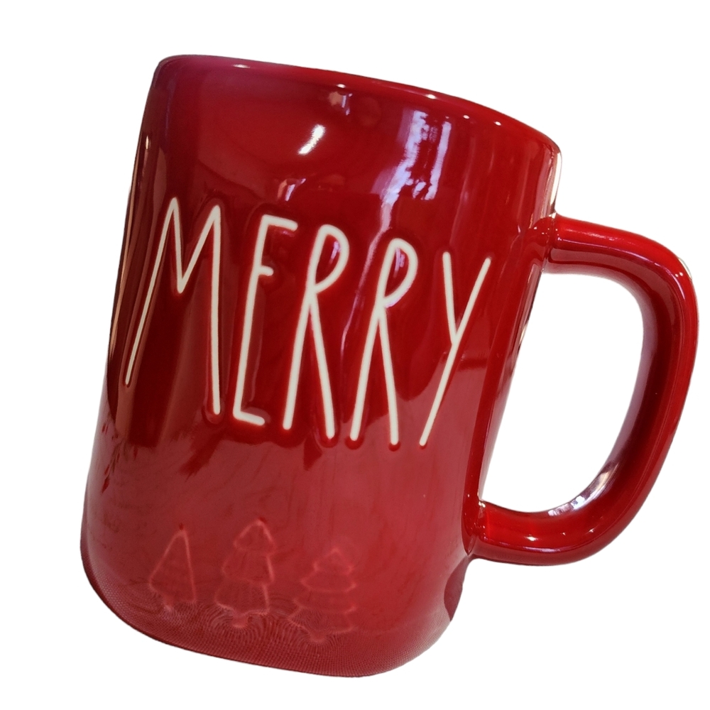 Rae Dunn Rae Dunn MERRY Ceramic Coffee Mug Embossed Pine Trees Around The Bottom